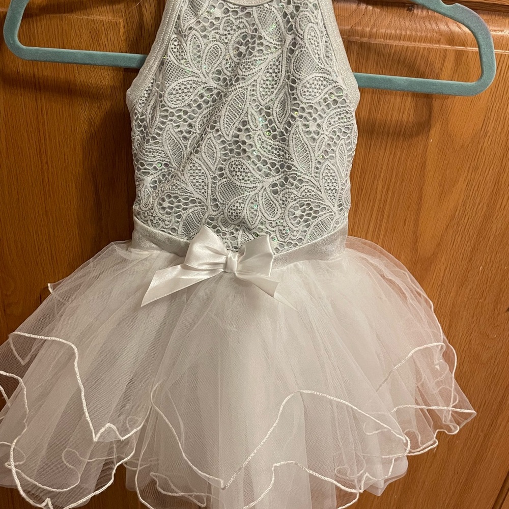 Weissman White Lace Kids Dance Costume Dress tulle Ballet XSC